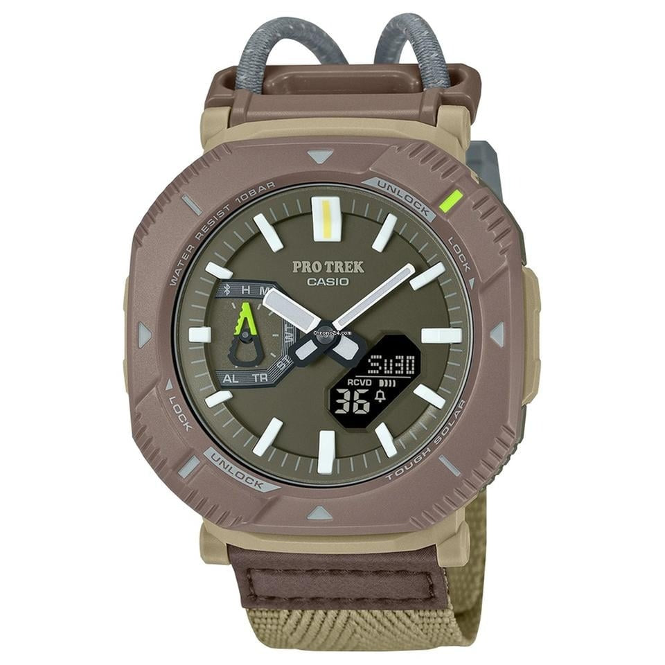 Casio Pro Trek Tough Solar Outdoor Watch Brown Premium Digital Analog Men’s Adventure Watch Water Resistant