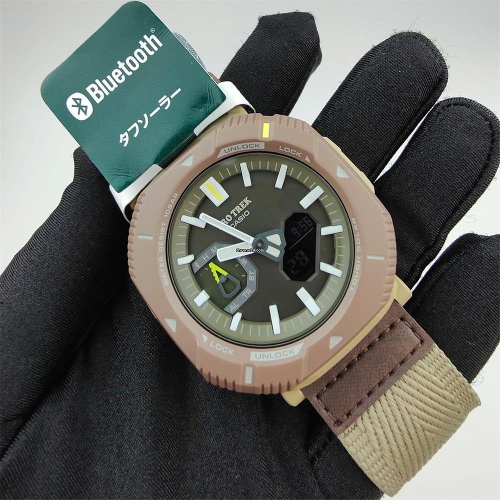 Casio Pro Trek Tough Solar Outdoor Watch Brown Premium Digital Analog Men’s Adventure Watch Water Resistant
